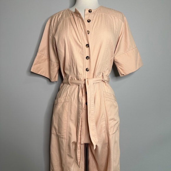 Madewell Top Stitched Coverall Belt Jumpsuit Peach/Pink Womens Size 2 - Picture 3 of 13